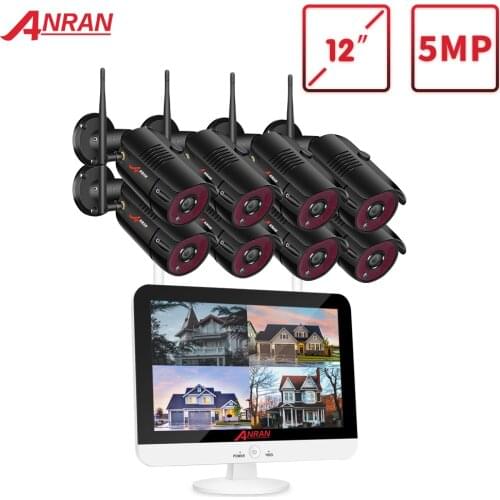 ANRAN 8CH 1920P Wireless Security Camera System 12" LCD NVR Monitor Security Surveillance System 5MP WIFI camera cctv Video Kits