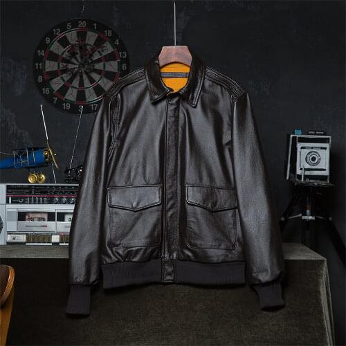 Classic Flight A2 Jacket Men Leather Jackets Military100% Natural Cowhide Male Clothing Skin Coat Autumn Wholesale Drop Shipping