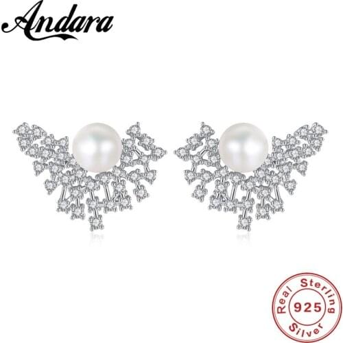 Classic Luxury Wedding Stud Earring Charm Jewelry Elegant Zircon Crystal Freshwater Pearl Earrings for Women Gift