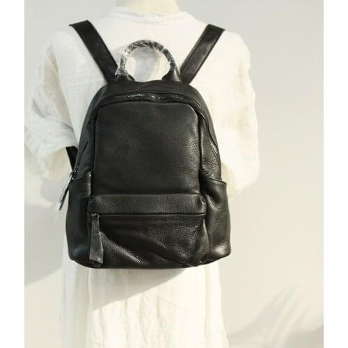 Classic Women Backpack High Quality Soft Genuine Leather Solid Color School Backpacks For Girls Lady Shoulder Large Travel Bags