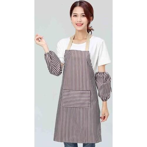 Adjustable Stripe Kitchen Apron For Women Chef Apron Baking Accessories Commercial Restaurant Bib Sleeves Set