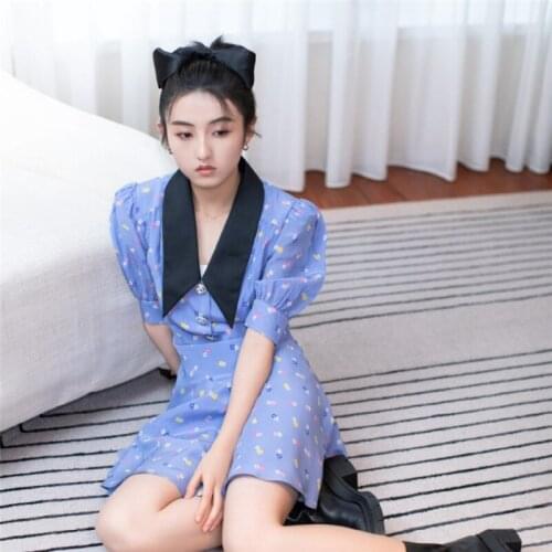 Summer Small Vintage Puff Sleeve Flower Hot Girl Dress Flower Beach Dress Female