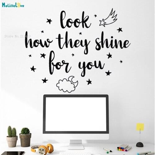 Cute Quote Vinyl Wall Decal Phrase Look How They Shine For You Night Sky Stars Stickers Murals Kids Baby Room Nursery YT2267