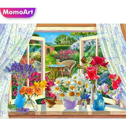 MomoArt Diamond Mosaic Peony Cross Stitch Kits Diamond Painting Daisy Full Square Embroidery Flower Rhinestones Home Decoration