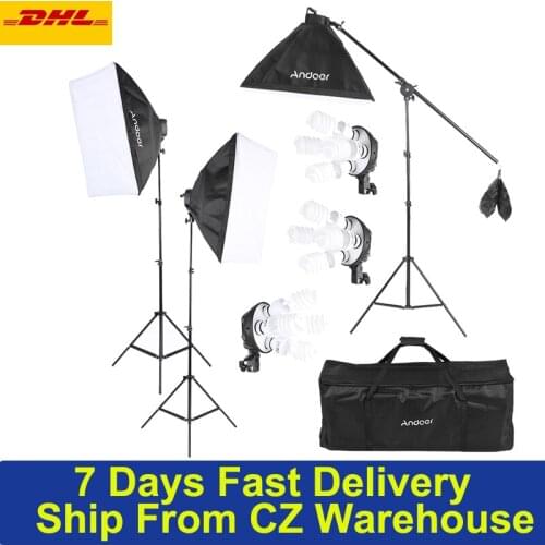 Andoer Photo Studio Video Lighting Kit With 45W Bulb 4in1 Bulb Socket Softbox Light Stand Cantilever Stick Carrying Bag