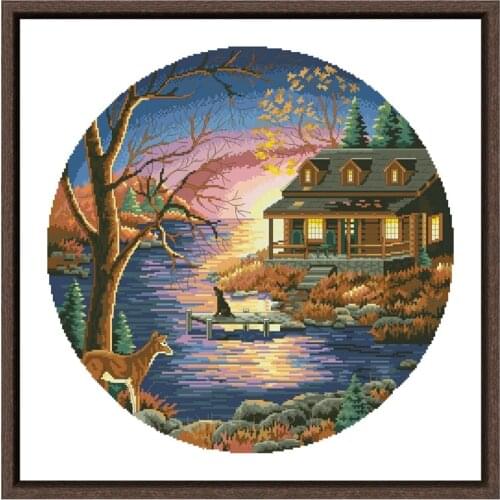 DreampatternDays end cross embroidery kit lake pattern 18ct 14ct 11ct unprint canvas Cross-stitch DIY needlework