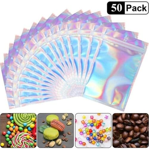 50pcs Resealable Smell Proof Bags Foil Mylar Ziplock Bags Aluminum Foil Bags Flat Metallic Mylar Flat Food Storage Bags Pouch