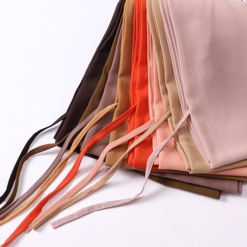Women Plain Bubble Chiffon With Rope Convenient Hijab Wrap Solid Color Muslim Hijabs Scarf Headscarf 20 COLOR