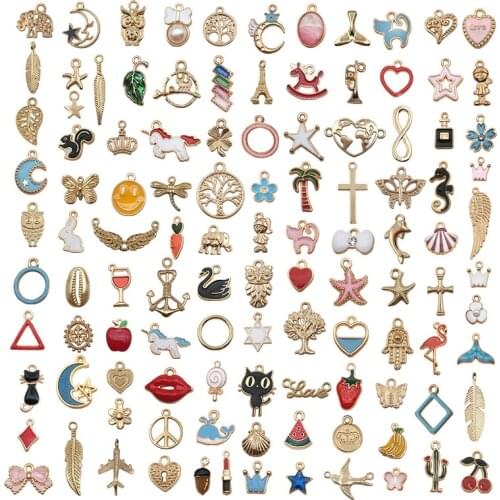 100pcs Classics Colorful Enamel Mixture Pendant Charm Flower Insect Animal Necklace Pendant Accessories DLY Jewelry Findings