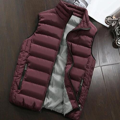 Casual Vest Men Winter Plaid Stand Collar Cotton Vest Plus Size Zipper Pockets Warm Waistcoat Male Vest Fashion
