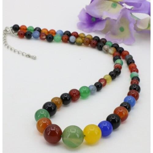 Multi colored Chalcedony 6-14mm round bead stone tower chain fashion hot sale jewelry necklace 18 inches