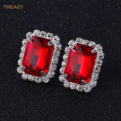 Red/Royal Blue/Clear Crystal Oblong Shape Stud Earrings For Women Silver Plated Briedsmaid Bridal Earrings Wedding Prom Jewelry