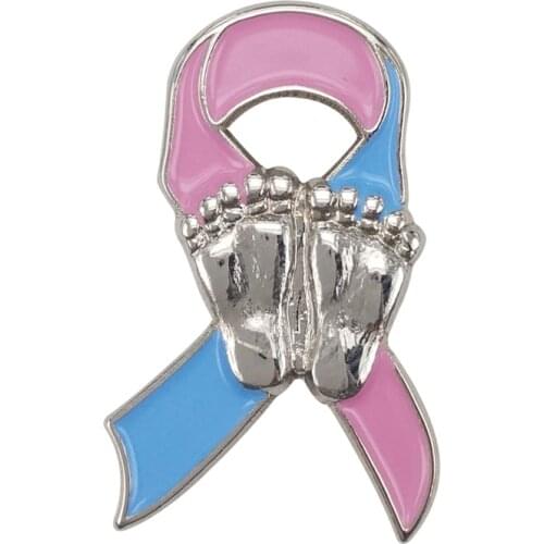 Ectopic Pregnancy Awareness Footprints Pink and Blue Ribbon Lapel Pins