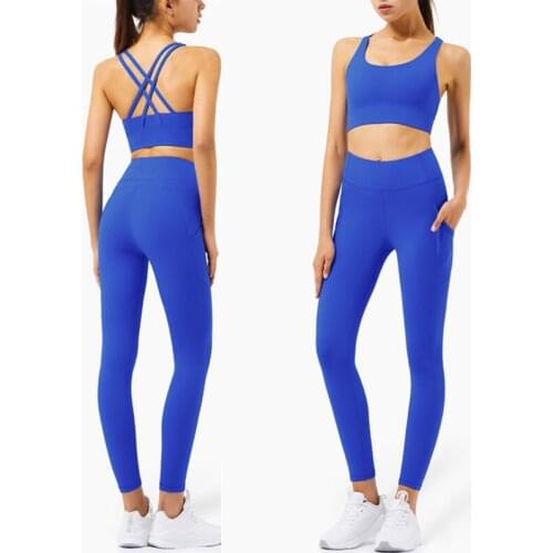 Yoga Set Women Back Cross Fitness High Strength Shockproof Sports Bra & Gym High Waist Leggings 2 Pcs Running Sports Suits