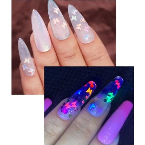 6Pcs/Set Luminous Self-adhesive Butterfly Love Heart Flakes Nail Sticker Tools Nail Art Decoration Nail Decal Sticker Tools 2020