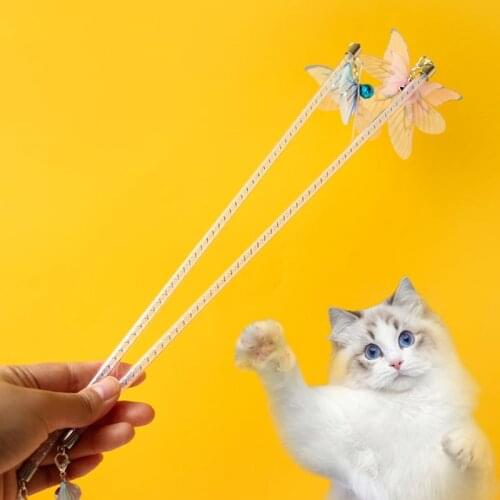 Cat Teaser Wand Bell Butterfly Kitten Wand Toy Pet Exercise Toy Cat Interactive Toy Pet Teaser Stick Pink Blue Pet Supplies