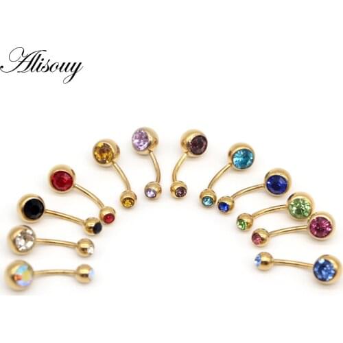 Alisouy Hot 1 PCS Punk Golden Crystal Rhinestones Navel & Belly Button Rings Body Piercing Jewelry 12 Colors navel for women