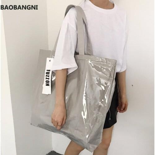 NEW Vintage Kraft Paper Shopping Bag PVC Clear Double Transparent Bag Waterproof Causal Tote Shoulder Bag Messenger Handbag