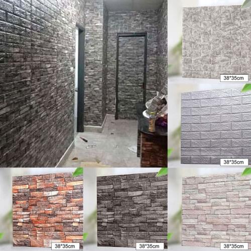 Waterproof 3D Brick Wall Sticker Self-Adhesive Wallpaper PE Cotton Foam Wall Covering Wallpaper Living Room DIY Background Decor
