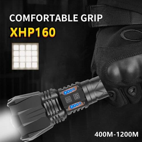 High quality XHP160 Led Flashlight 26650 Powerful Tactical Flashlight Torch Usb Rechargeable Hand lamp High power Flash light