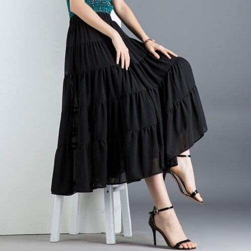 Spring Bohemian Pleated ruffle Skirt Womens Summer Solid Color High Waist Chiffon Long Skirt Tutu plus size 5xl 8xl party skirt