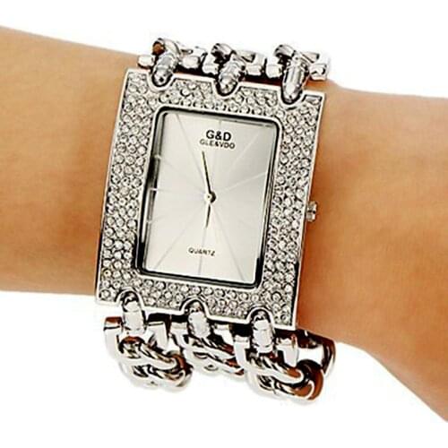 2016 Womens Fashion Watch Best Selling Quartz Wristwatch Analog Crystal Rectangle Dial Rhinestone Watches Ladies Casual