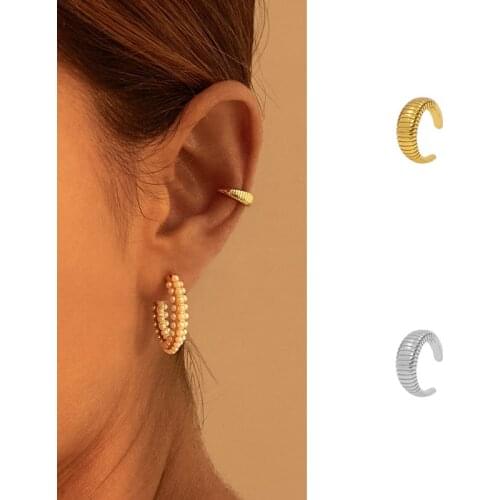 ISUEVA Fashion Jewelry Cartilage Earbone Punk Clip On Ear Cuff Earrings For Women 18K Gold Filled Clip Simple Hoop Earrings