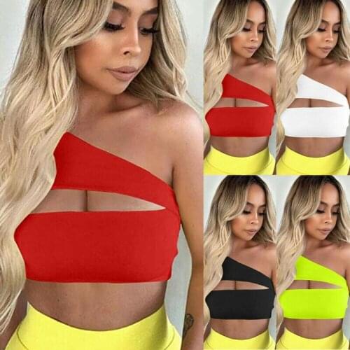 Sexy Crop Top Womens Vest Shirt One Shoulder Sleeveless Bra Bralet Tops Women Camis Hollow Out Streetwear