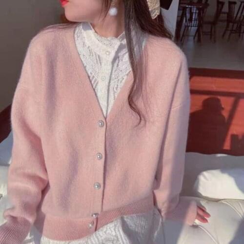 2021 Spring Autumn Women Cardigans Fashion Slim Ladies Knitted Sweater Long Sleeve V-Neck Single Buttons Simple Loose Sweater