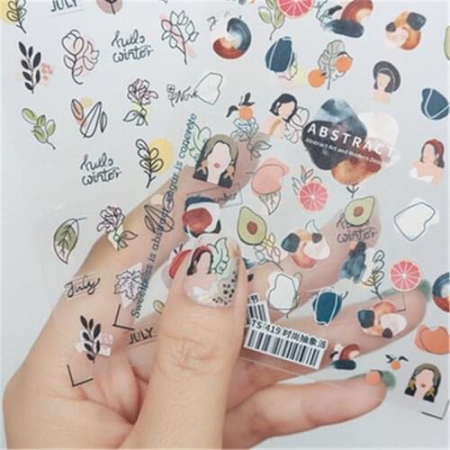 GISLAN 1pc Abstract Lady Face Nail Decals Water Black Leaf Sliders Paper Nail Art Decor Gel Polish Sticker Manicure Foils