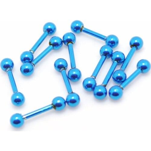 Steel tongue ring barball 3mm earrings small bars body piercing jewelry blue color 10pcs