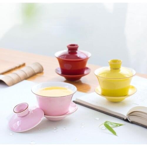 140ml Celadon Color Covered Bowl Household Ceramic Kung Fu Tea Set Respect Tea Sancai Bowl Creative Cover Cup Tea Bowl 9*8.9cm