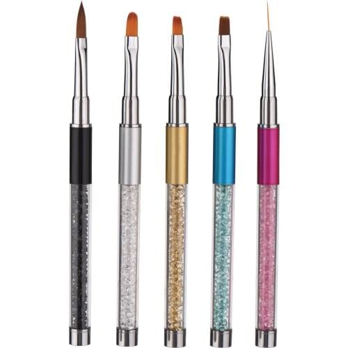 5pcs Nail Pens Set with Rhinestones Handle Nail Liner Pens Nail Carving Brush UV Nail Gel Brush for Drawing Lines Painting Brush
