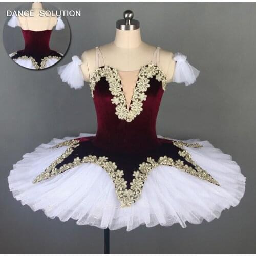 Burgundy Pre-Professional Ballet Dance Tutus with 7 Layers Pleated Tulle Ballerina Dress Performance Costume Pancake Tutus BL062