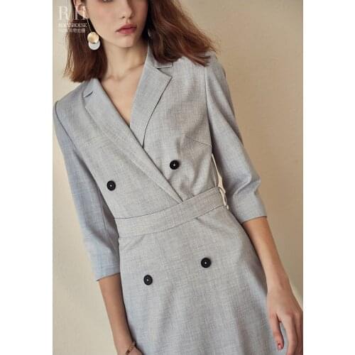 Elegant Spring Autumn Blazer Three Quarter Sleeve A-Line Dress Women Office Ladies Business Formal Work Wear Clothes Belt