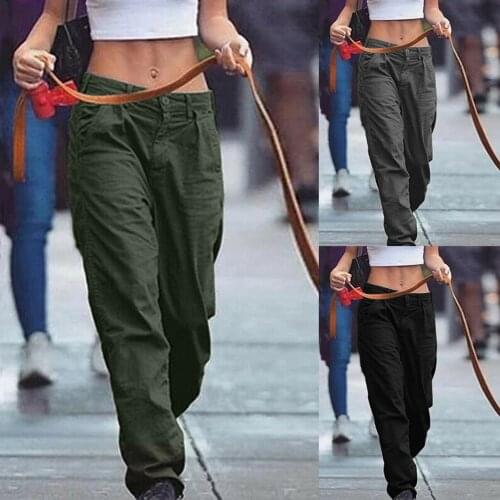 SweatPants Women Trousers Women Casual Solid Cargo Pant Pocket Elastic Waist Loose Pant Casual Pant Femme Fall New 2020