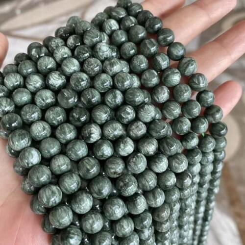 15.5" a string Top Grade 6mm-12mm Natural Genuine Green Seraphinite stone loose beads for jewelry design DIY