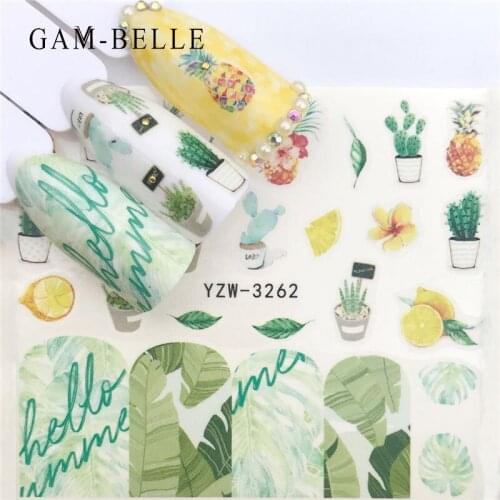 GAM-BELLE 1 Sheet Water Nail Stickers Fruit Flower Leaves Simple DIY Nail Art Decorations Transfer Sliders Decals Manicure Tools