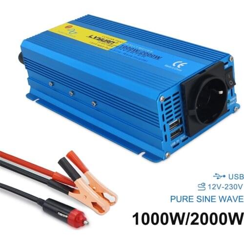 2000W pure sine wave power inverter DC12V To AC220V 230V CAR CAMPING BOAT Converter Voltage transformer 3.1A 2 USB EU PLUG blue