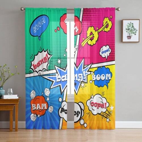 Comic Explosion Cloud Cartoon Tulle Window Treatment Sheer Curtains for Kitchen Living Room the Bedroom Curtains Decoration