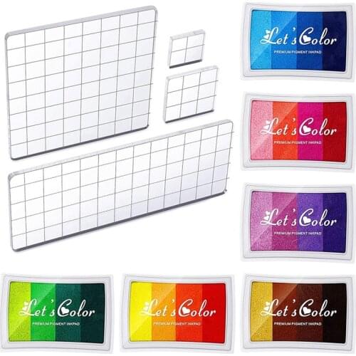 Craft Ink Pads,Stamp Pads and Acrylic Stamp Blocks Clear Stamping Blocks with Grid Lines for Stamping Card Making