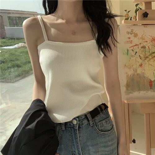 Summer Womens Solid Crop Tank Top Casual Vest Female Clothing Off Shoulder Knitted Sleeveless Tank Tops