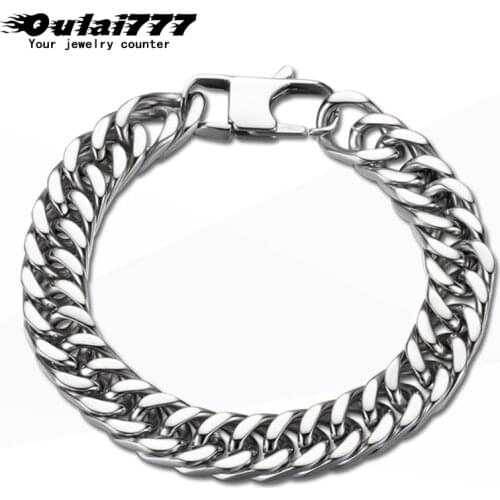 Oulai777 cuban bracelet mens stainless steel polishing hand chain male accessories bracelet men\x27s wholesale fasion jewellery