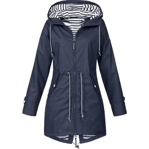 Thin Windproof Long Hooded Autumn Plus Size Jackets For Women Tight Waist Zip Outwear Sport Outdoor Ladies Coat 4XL 5XL