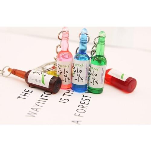 Korean Simulation Cute Tiny Soju Bottle Keychain Resin Beer Drink Keyring Women Trinket Jewelry Friend Travel Gift Souvenir