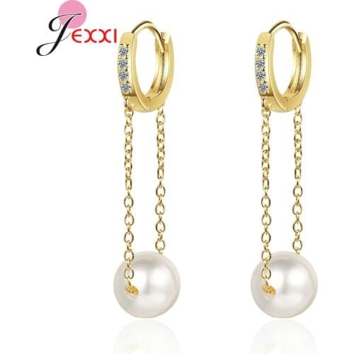 New Unique Zircon Pearl Crystal Hoops Earrings Long Silver Gold Chain Earrings for Women Fashion Jewelry Brincos