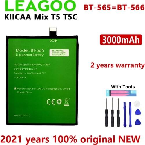 New 100% Original BT-566 3000mAh Battery For Leagoo KIICAA Mix T5 T5C BT565 Mobile Phone In Stock Batteries Bateria With Tools