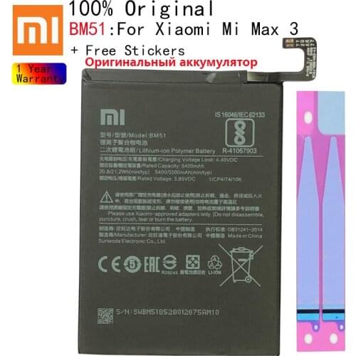 Original Replacement Battery For Xiaomi Mi Max3 Max 3 BM51 Genuine Phone Battery 5500mAh