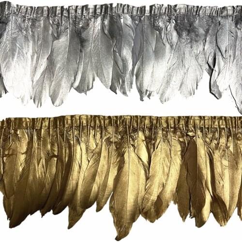 2Meter Gold Silver Dipped Goose Feathers on Tape Trims Ribbon Goose Feather Trim DIY Crafts Dress wedding accessories decoration
