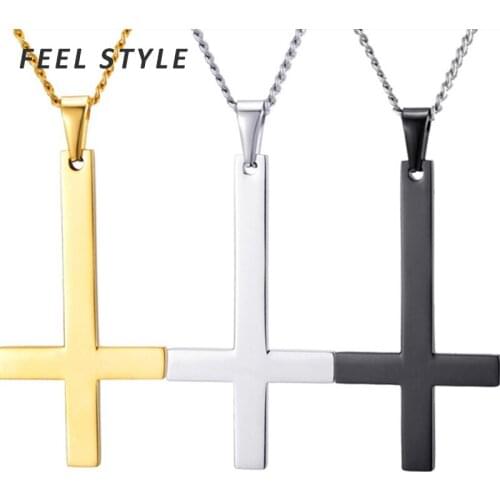 3 Color Stainless Steel Inverted Satan Cross Pendant Necklace For Male Anti-Christian Accessories Bijoux